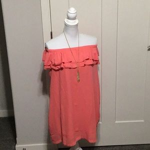 NWT Racheal Size S Coral Off The Shoulder Dress!